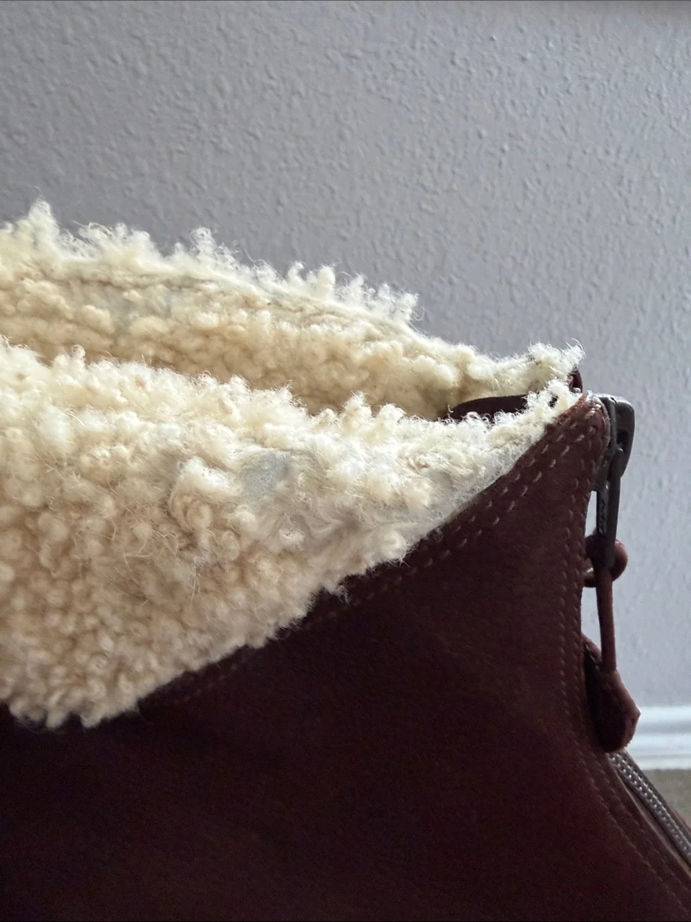 Cole Haan Chestnut Brown Faux-Shearling Zip Ankle Boots